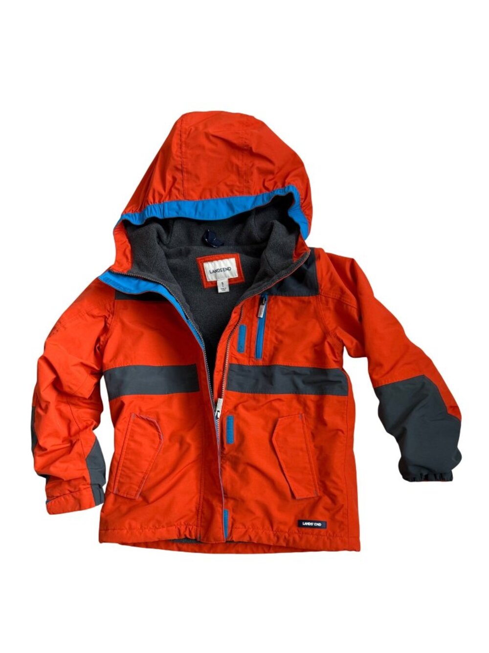 Lands End Jacket Boys Size Small /  8 Insulated Parka Orange Hooded Waterproof